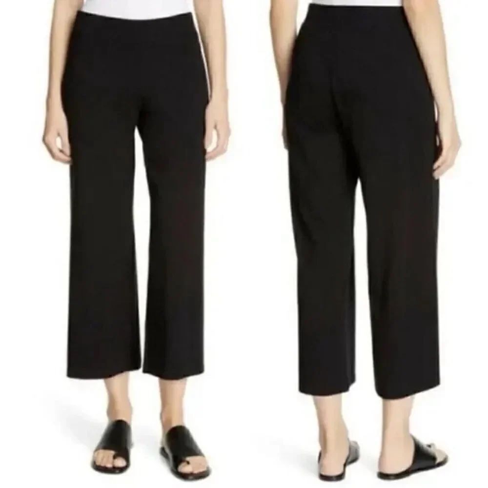 Eileen Fisher Crop Pants Black Slim Leg Organic Cotton Side Zipper $238